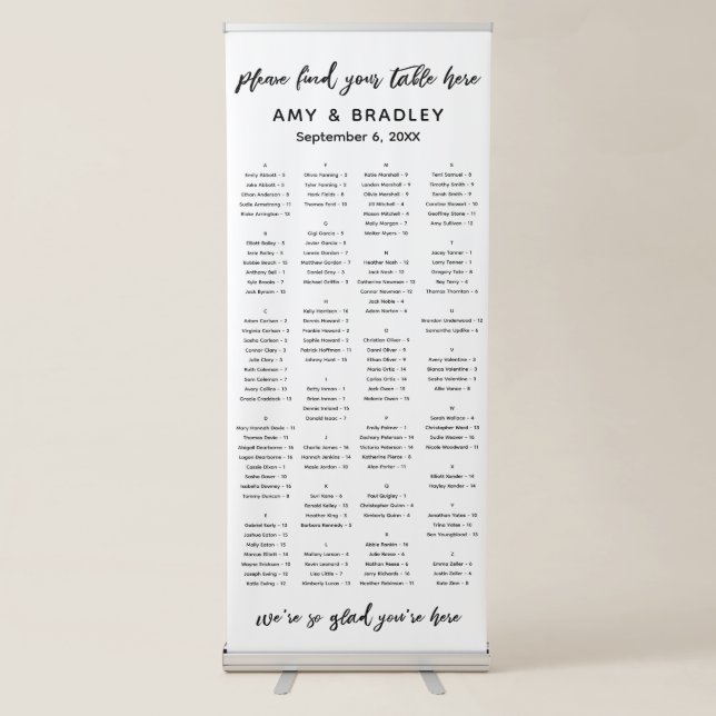 Simple Alphabetical Seating Chart 128 Names Retractable Banner (Front)
