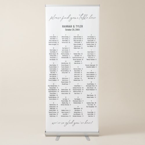 Simple Alphabetical Seating Chart 128 Names Retractable Banner