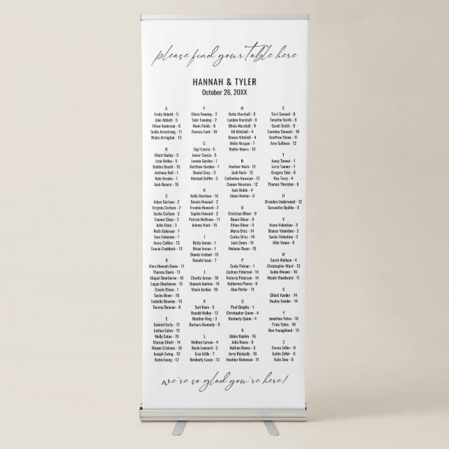 Simple Alphabetical Seating Chart 128 Names Retractable Banner (Front)