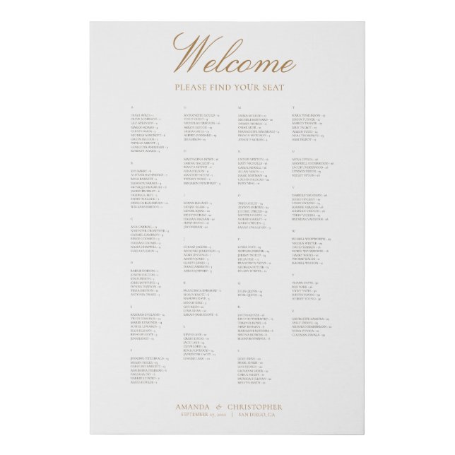 Simple Alphabetical Seating Chart Wrapped Canvas (Front)