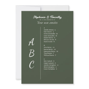 Simple Alphabetical Wedding Seating Chart Cards