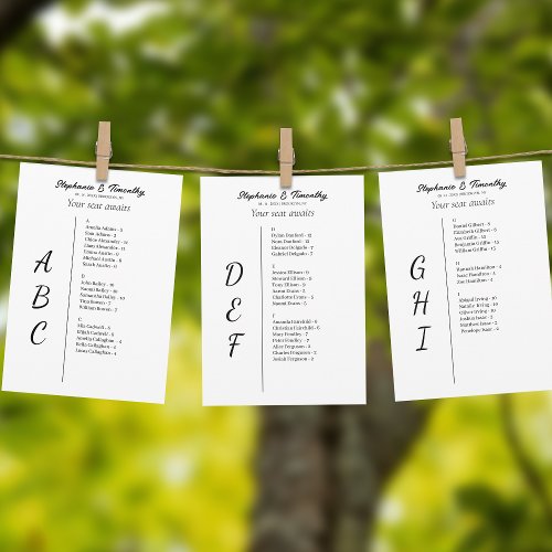 Simple Alphabetical Wedding Seating Chart Cards