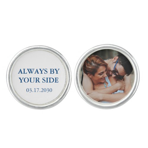 Simple Always By Your Side Memorial Photo Blue Cufflinks