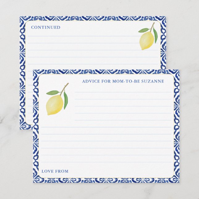 Simple Amalfi Lemon Blue Tiles Advice For Mom Card (Front/Back)