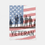 Simple American Flag and Soldiers - Veteran Fleece Blanket