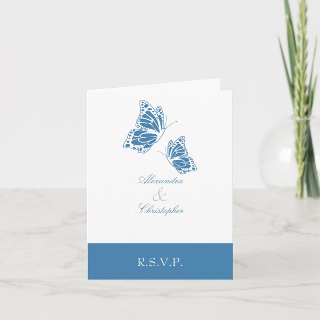Simple Amparo Blue Butterfly RSVP Note Invitation (Front)