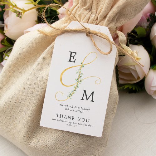 Simple Ampersand Monogram Botanical Wedding Gift Tags