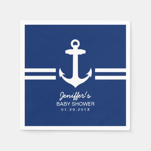 Simple Anchor Nautical Stripes Baby Shower Paper Napkins