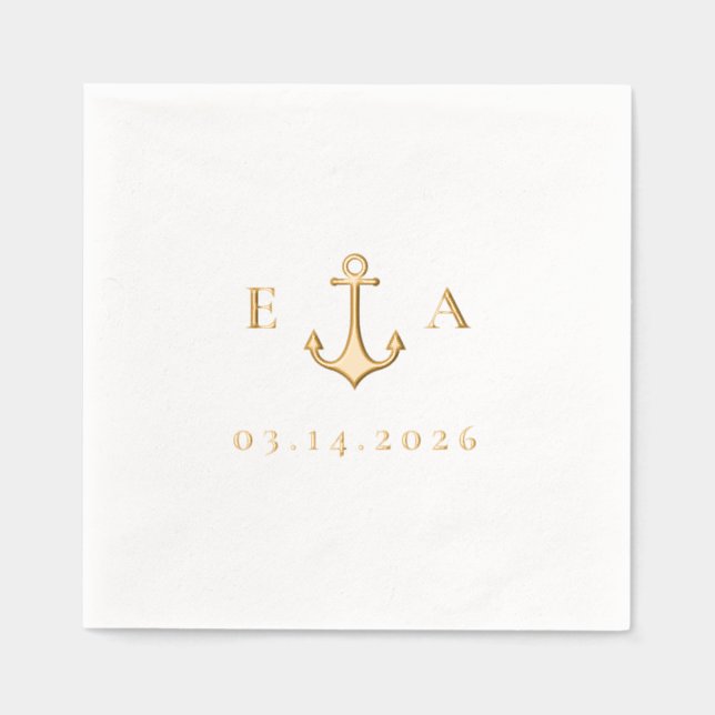 Simple Anchor with Initials and Date Foil Napkins (Front)