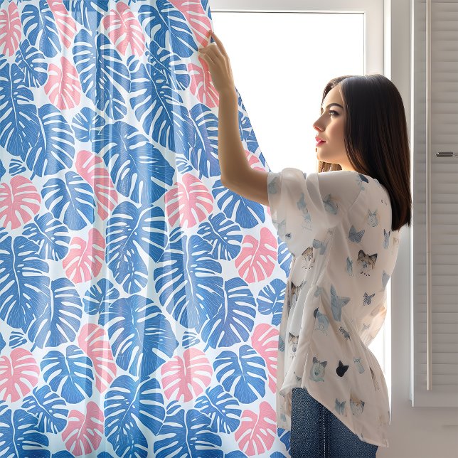 Simple and Abstract Mostera Patter in Pink Blue Sheer Curtains (Simple and Abstract Mostera Patter in Pink Blue )