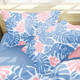 Simple and Abstract Mostera Pink and Blue Pattern Pillow Case