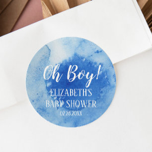 Simple and Beautiful Watercolor Bloom Oh Boy  Classic Round Sticker