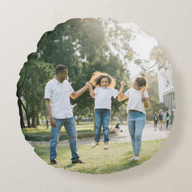 Simple and Chic 2 Photo Double Sided Family Round Pillow (Front)