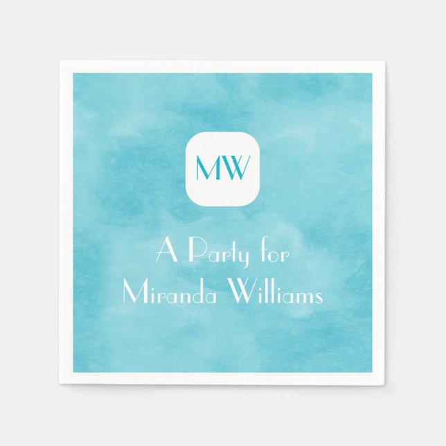 Simple and Chic Aqua Turquoise Monogram With Name Paper Napkins (Front)
