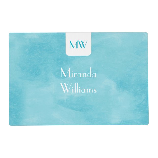 Simple and Chic Aqua Turquoise Monogram With Name Placemat (Front)