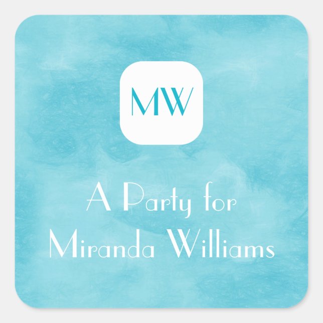 Simple and Chic Aqua Turquoise Monogram With Name Square Sticker (Front)