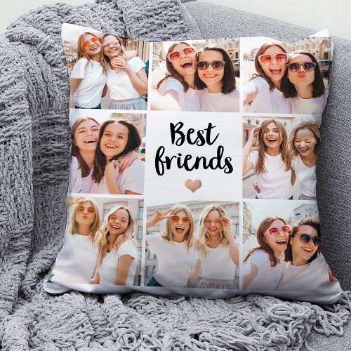 Simple and Chic  Best Friends Heart Photo Collage Throw Pillow