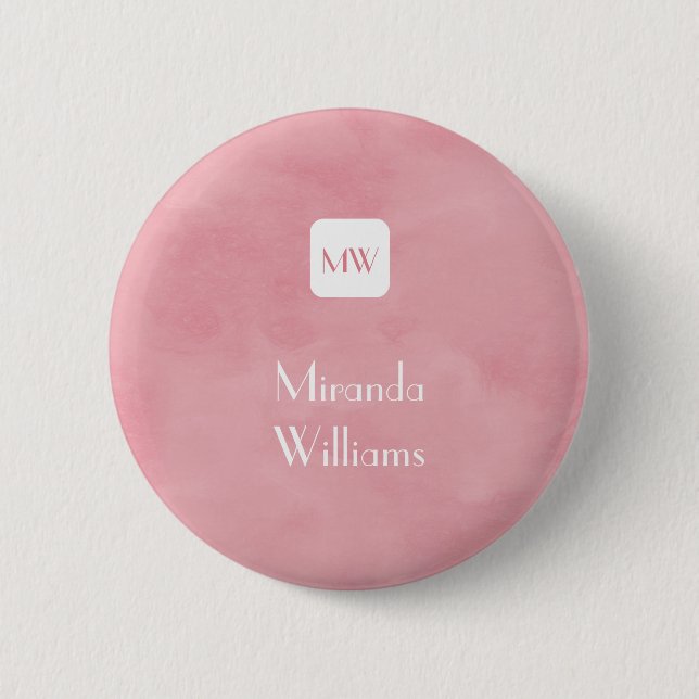 Simple and Chic Blush Pink Monogram With Name Button (Front)