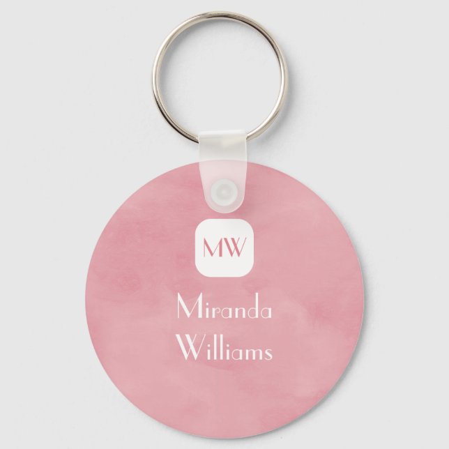 Simple and Chic Blush Pink Monogram With Name Keychain (Front)