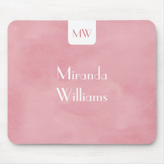 Simple and Chic Blush Pink Monogram With Name Mouse Pad (Front)