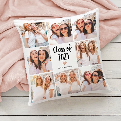 Simple and Chic Class of 2023 Heart Photo Collage Throw Pillow