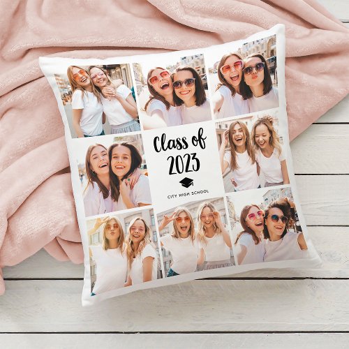 Simple and Chic  Class of 2023 Photo Collage Throw Pillow