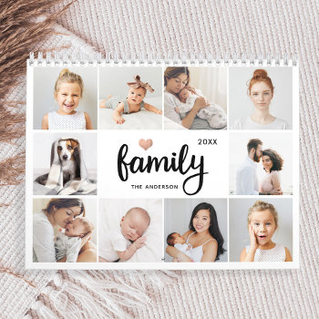 Simple And Chic | Family Heart Photo Collage 2024 Calendar by christine592 at Zazzle