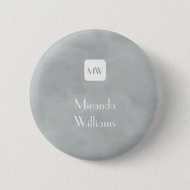 Simple and Chic Grey Gray Monogram and Name Button (Front)