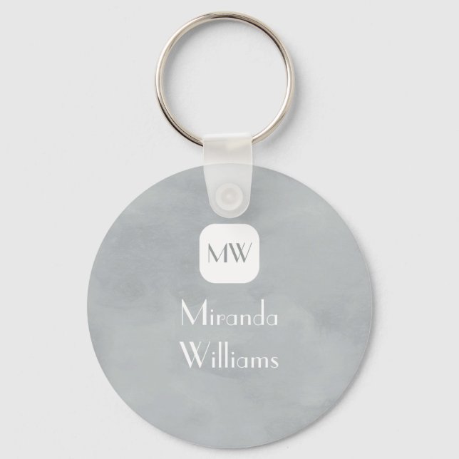 Simple and Chic Grey Gray Monogram With Name Keychain (Front)
