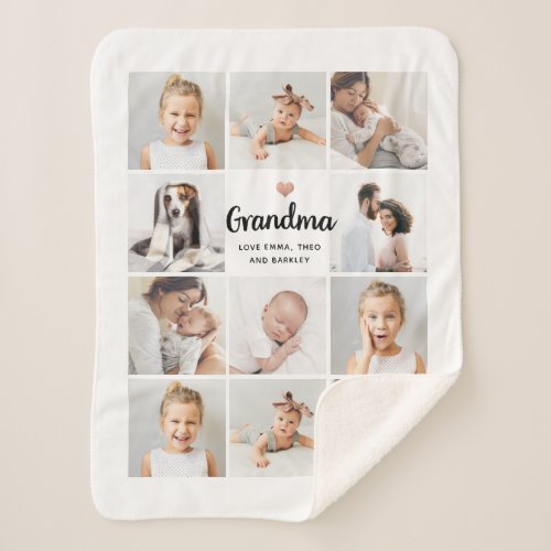 Simple and Chic  Heart Photo Collage for Grandma Sherpa Blanket