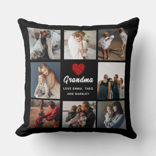 Simple and Chic  Heart Photo Collage for Grandma  Throw Pillow
