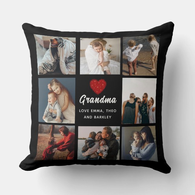 Simple and Chic | Heart Photo Collage for Grandma  Throw Pillow (Front)