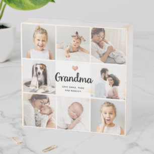 Simple and Chic Heart Photo Collage for Grandma Wooden Box Sign