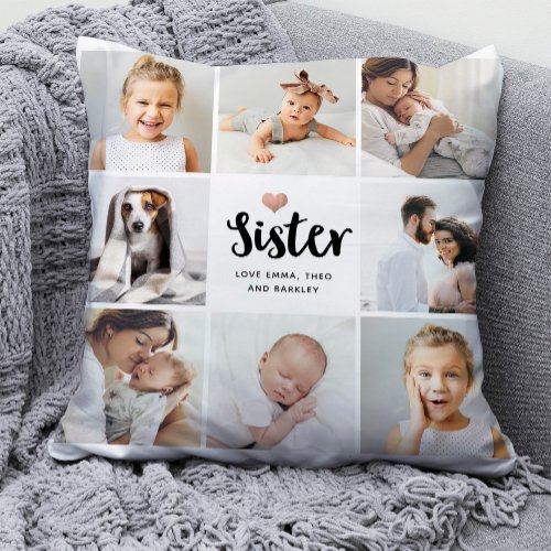 Simple and Chic  Heart Photo Collage for Sister Throw Pillow