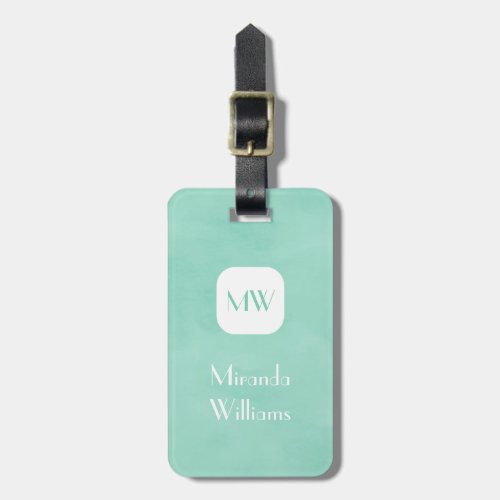 Simple and Chic Mint Green Monogram With Name Luggage Tag