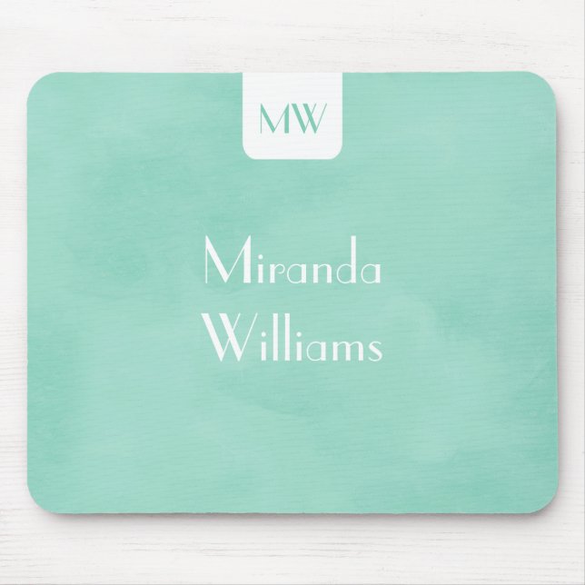 Simple and Chic Mint Green Monogram With Name Mouse Pad (Front)