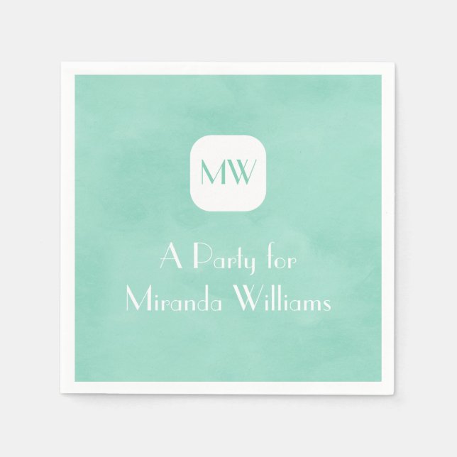 Simple and Chic Mint Green Monogram With Name Napkins (Front)