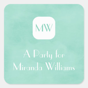 Simple and Chic Mint Green Monogram With Name Square Sticker