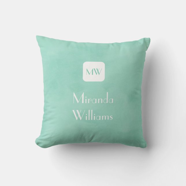 Simple and Chic Mint Green Monogram With Name Throw Pillow (Front)