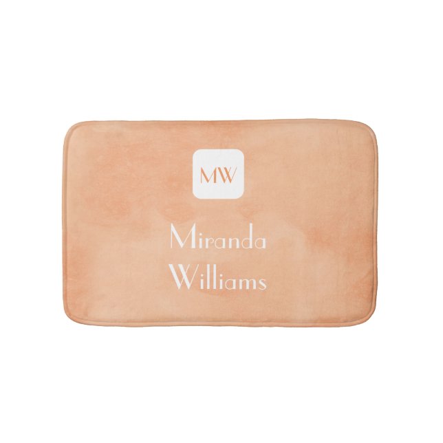 Simple and Chic Peach Orange Monogram With Name Bathroom Mat (Front)