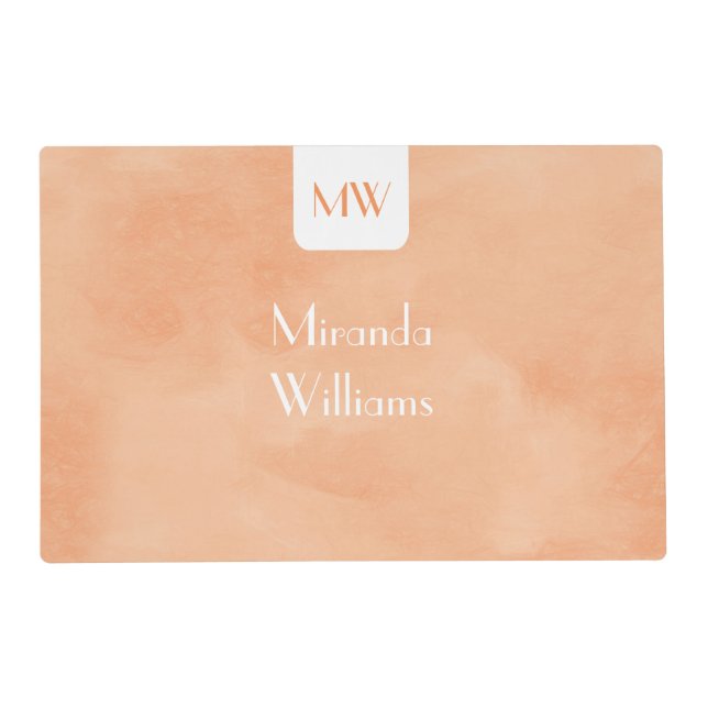 Simple and Chic Peach Orange Monogram With Name Placemat (Front)