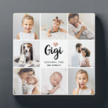 Simple and Chic | Photo Collage and Heart for Gigi Plaque<br><div class="desc">This chic black and white plaque features a photo grid with eight of your personal photos, and trendy modern script typography that says "Gigi". There is also an elegant little heart with a faux rose gold look. A simple, minimalist yet absolutely stylish gift for your grandma or great-grandmother on Mother's...</div>