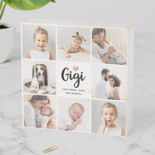 Simple and Chic  Photo Collage and Heart for Gigi Wooden Box Sign