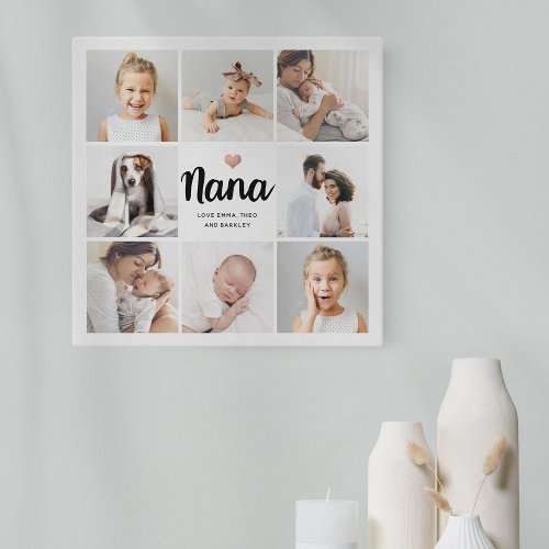 Simple and Chic  Photo Collage and Heart for Nana Faux Canvas Print