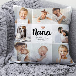 Simple and Chic | Photo Collage and Heart for Nana Throw Pillow<br><div class="desc">This chic black and white pillow features a photo grid with eight of your personal photos, and trendy modern script typography that says "Nana". There is also an elegant little heart with a faux rose gold look. A simple, minimalist yet absolutely stylish gift for your grandmother or grandma on Mother's...</div>