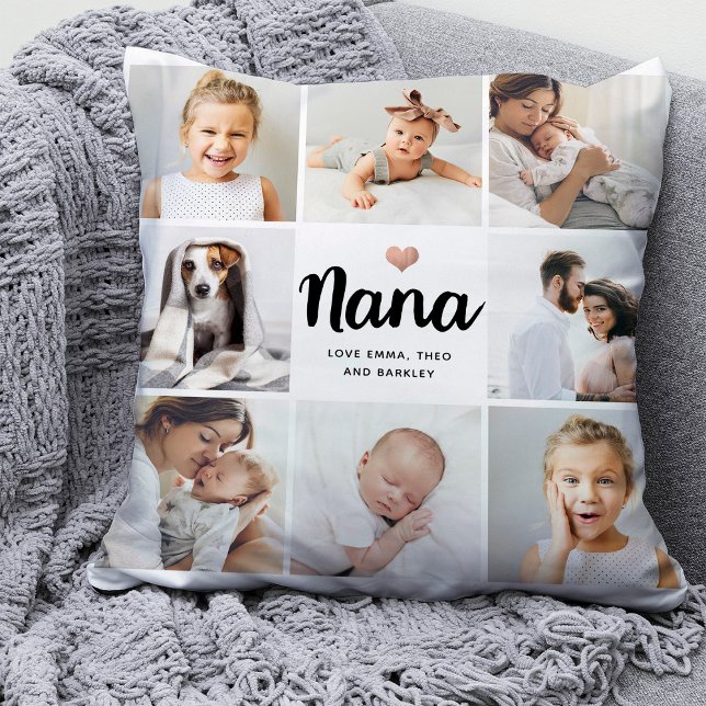 Simple and Chic | Photo Collage and Heart for Nana Throw Pillow (Creator Uploaded)
