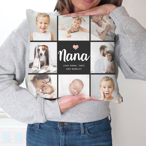 Simple and Chic  Photo Collage and Heart for Nana Throw Pillow
