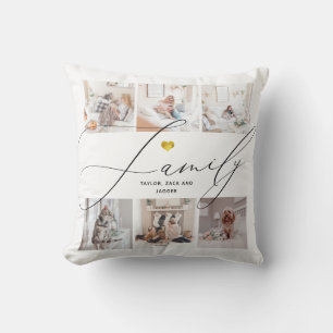 Simple and Chic Photo Collage Family with Heart Throw Pillow