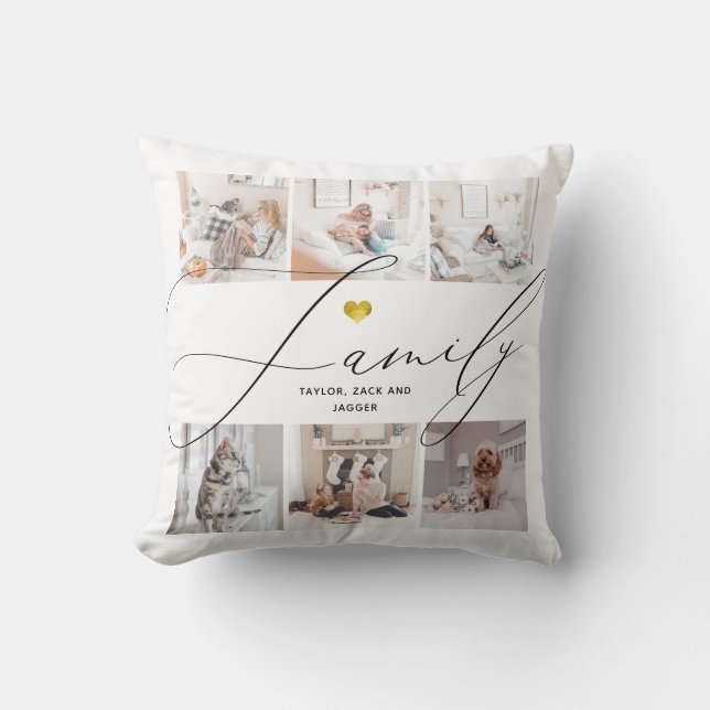 Simple and Chic Photo Collage | Family with Heart Throw Pillow (Front)