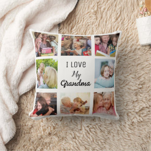 Simple and Chic Photo Collage for Grandma Throw Pillow